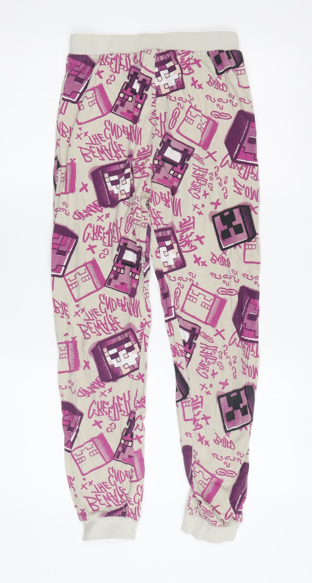 Minecraft Girls Beige Pyjama Pants, Graphic Print, Size 10-11 Years