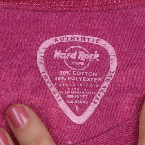 Hard Rock Cafe Women's Pink Graphic T-Shirt L