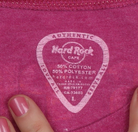 Hard Rock Cafe Women's Pink Graphic T-Shirt L