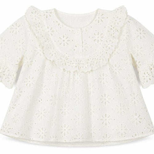 Zara Woman White Floral Lace Blouse, Size S, Short Sleeve