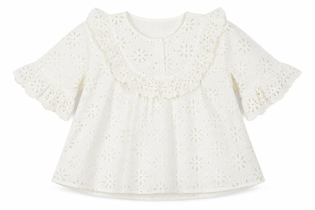 Zara Woman White Floral Lace Blouse, Size S, Short Sleeve