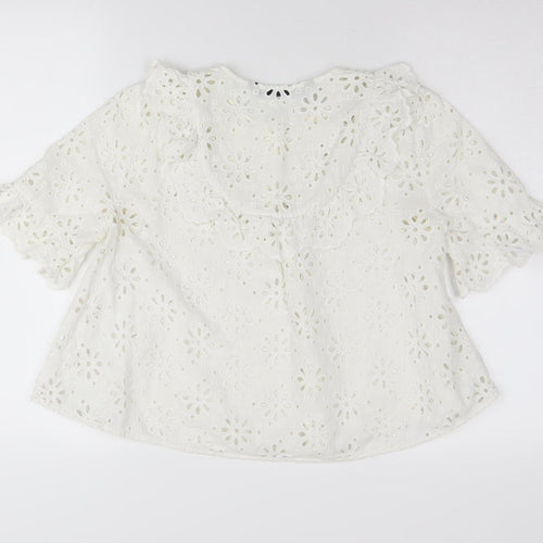 Zara Woman White Floral Lace Blouse, Size S, Short Sleeve