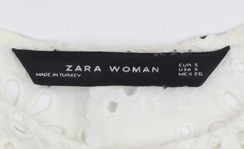 Zara Woman White Floral Lace Blouse, Size S, Short Sleeve