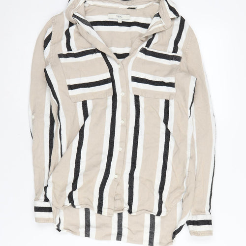 Next Women's Beige Striped Button-Up Shirt, Size 6