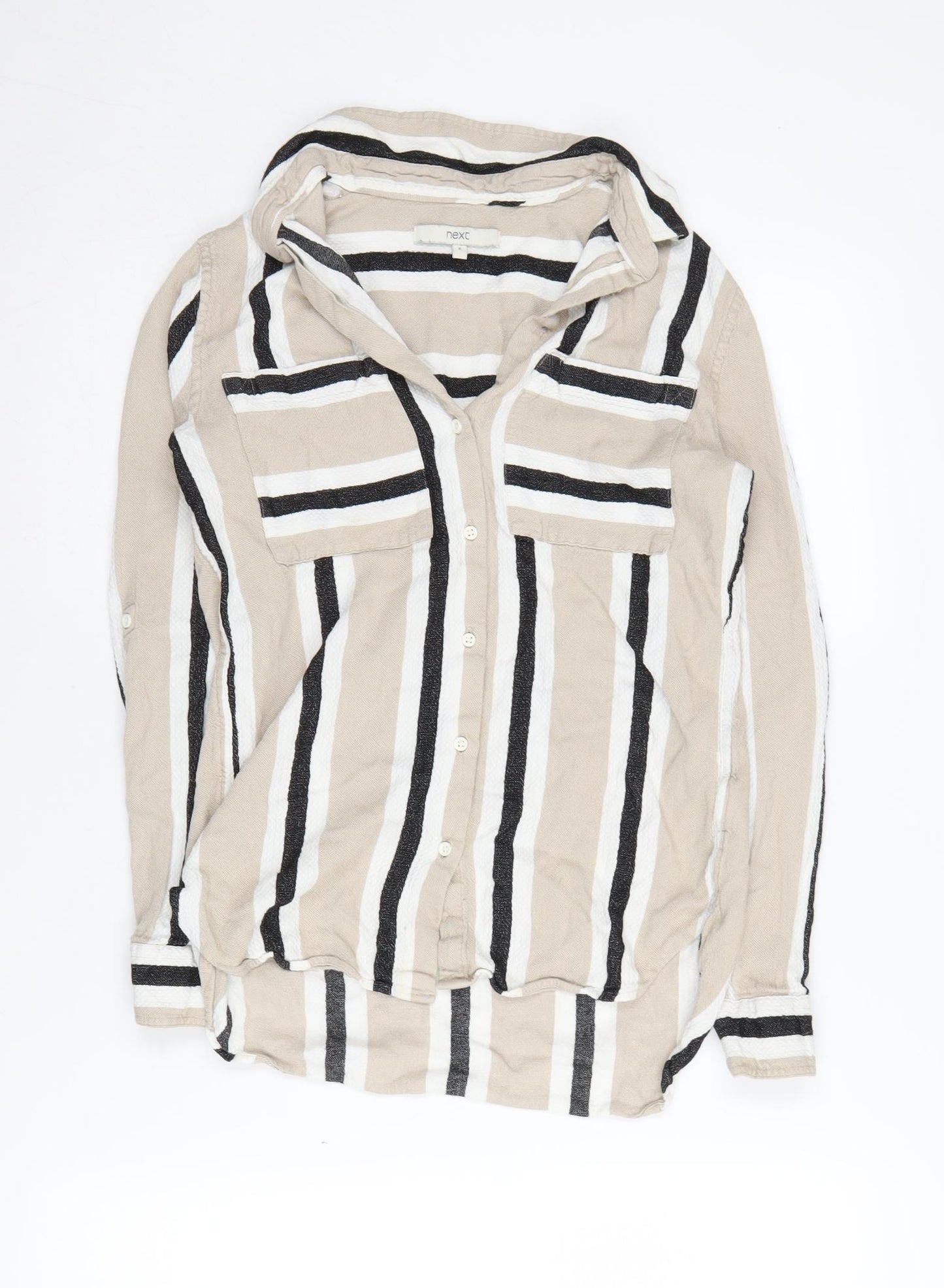 Next Women's Beige Striped Button-Up Shirt, Size 6