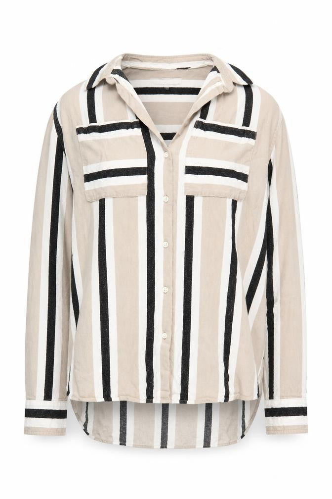 Front view of Next Women's Beige Striped Button-Up Shirt, size 6