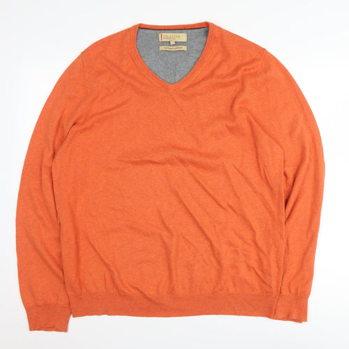 Marks and Spencer Men's Orange V-Neck Pullover Jumper L