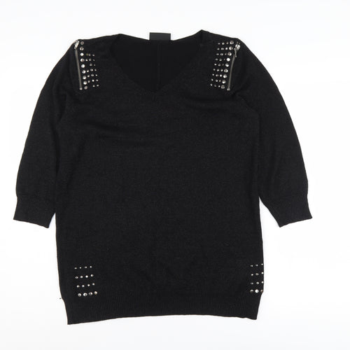Wallis Women's Black V-Neck Pullover Jumper M