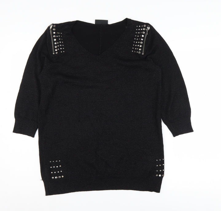 Wallis Women's Black V-Neck Pullover Jumper M