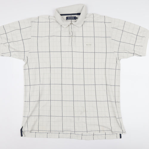 Maine New England Men's XL White Check Polo Shirt