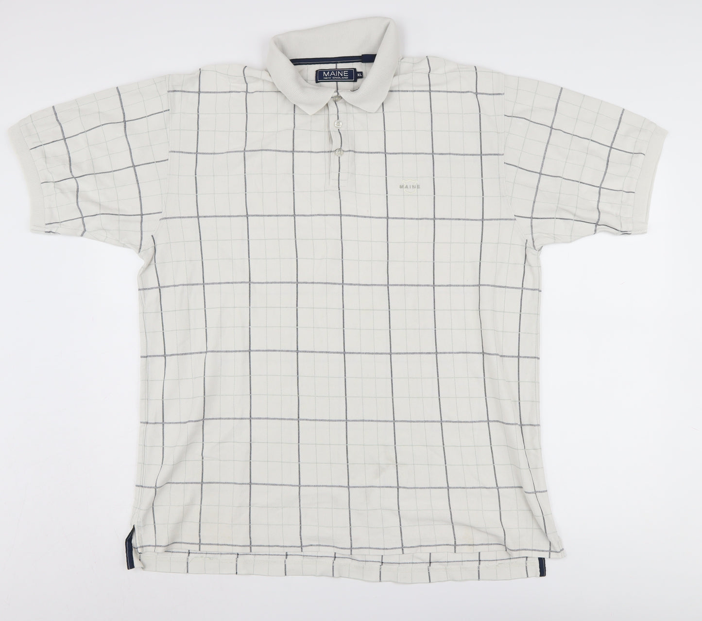 Maine New England Men's XL White Check Polo Shirt