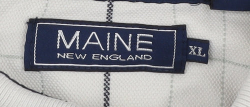 Maine New England Men's XL White Check Polo Shirt