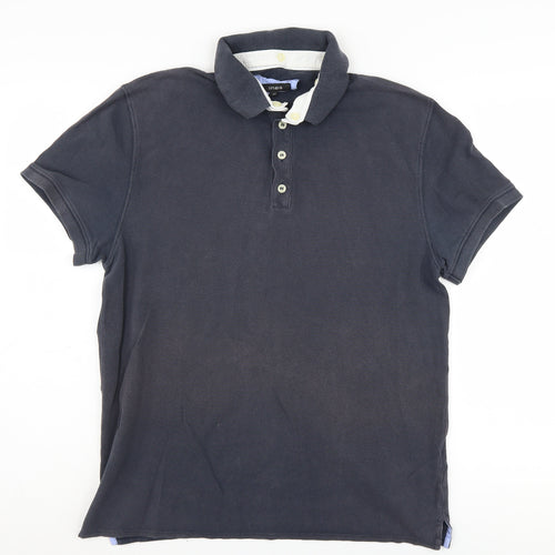 Linea Men's Blue Polo Shirt Medium Solid Cotton
