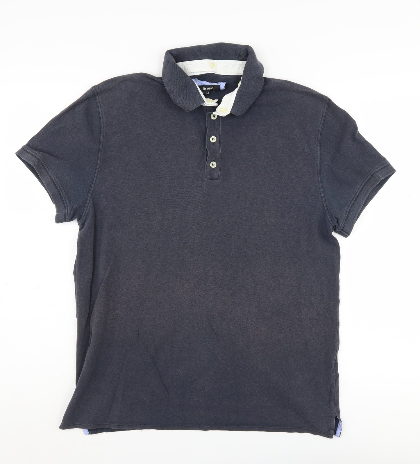 Linea Men's Blue Polo Shirt Medium Solid Cotton