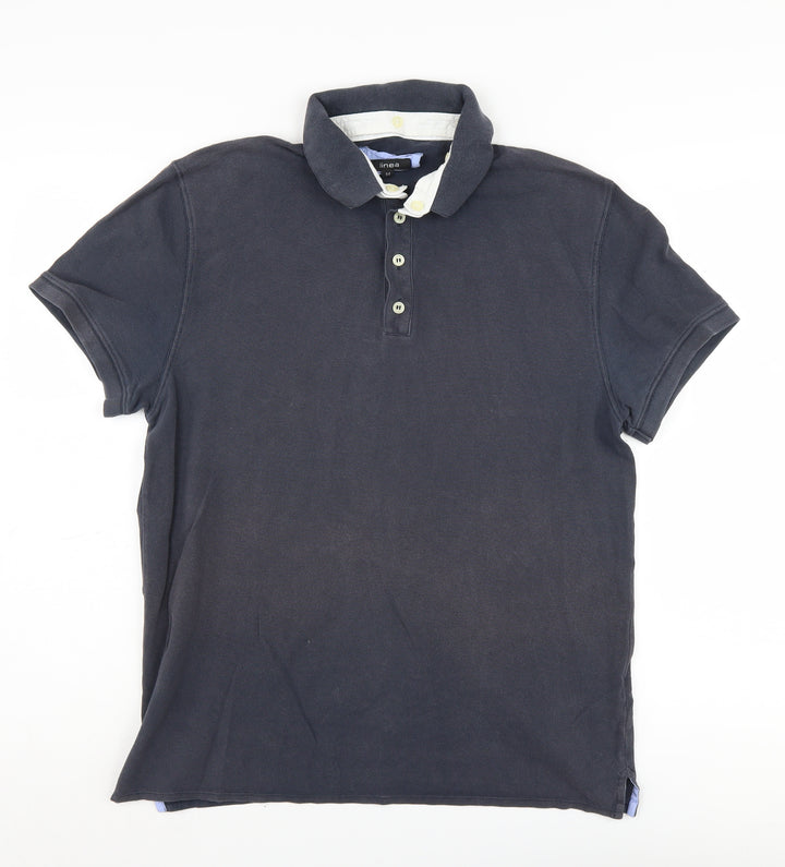 Linea Men's Blue Polo Shirt Medium Solid Cotton
