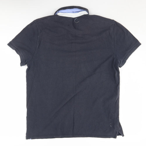 Linea Men's Blue Polo Shirt Medium Solid Cotton