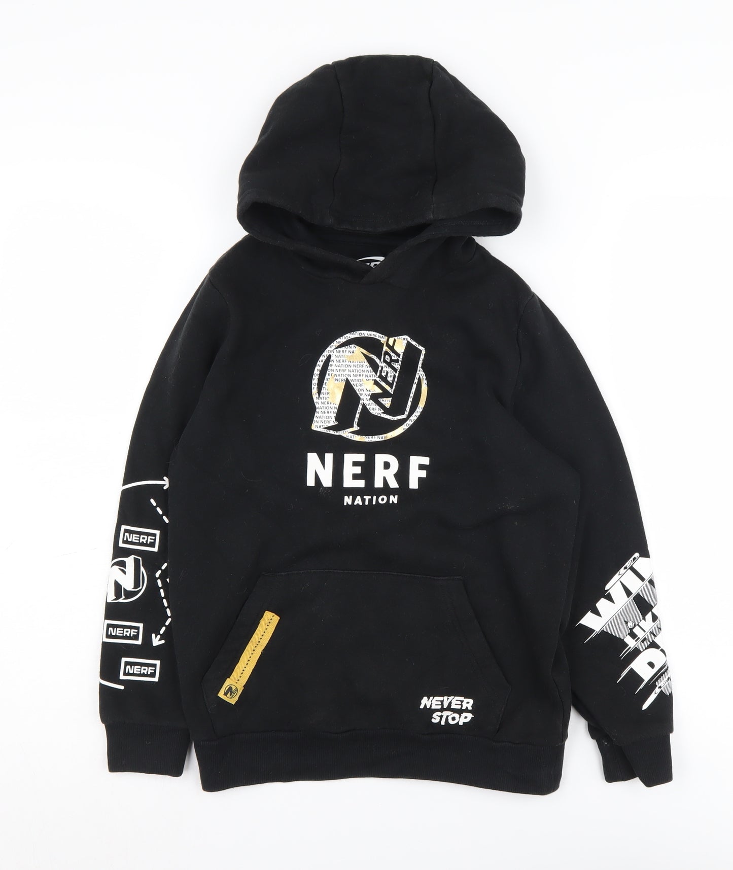 Nerf Boys Black Pullover Hoodie 10-11 Years Graphic Print