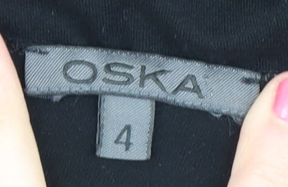OSKA Women’s Black Basic T-Shirt, Size 6, 3/4 Sleeve