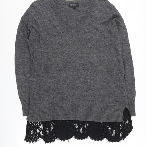 Topshop Women's Grey V-Neck Pullover Jumper, Size 8
