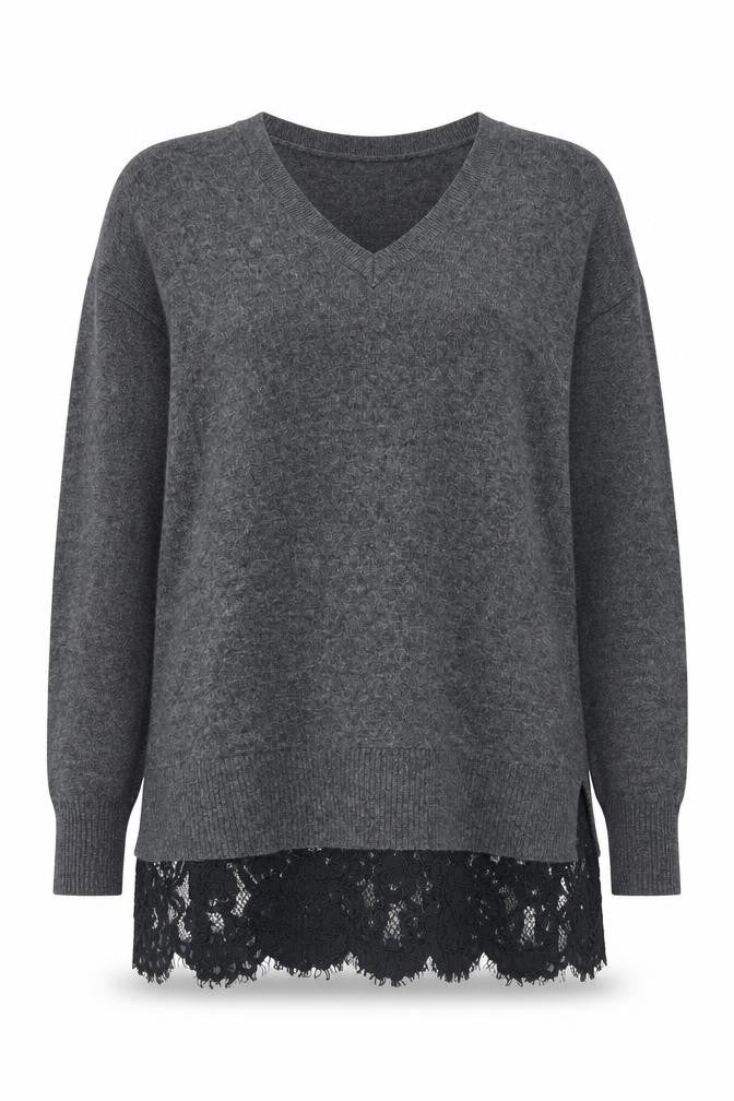 Front view of Topshop Women's Grey V-Neck jumper, size 8