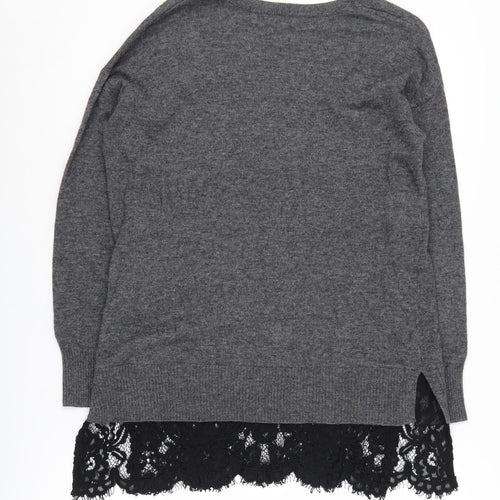 Topshop Women's Grey V-Neck Pullover Jumper, Size 8
