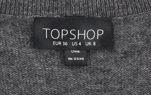Topshop Women's Grey V-Neck Pullover Jumper, Size 8