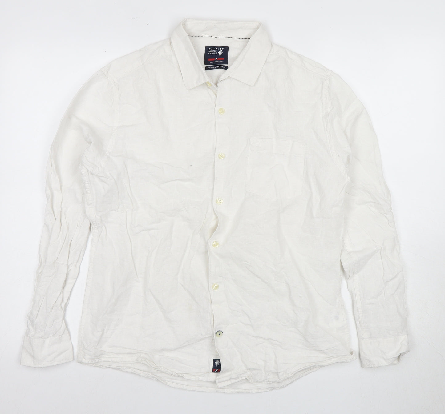 Netplay Men's White Slim Fit Dress Shirt L