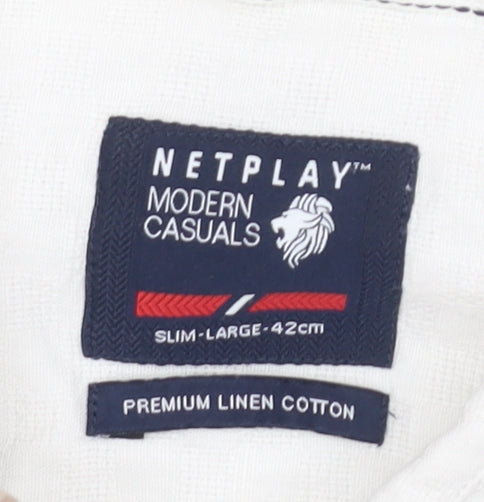 Netplay Men's White Slim Fit Dress Shirt L