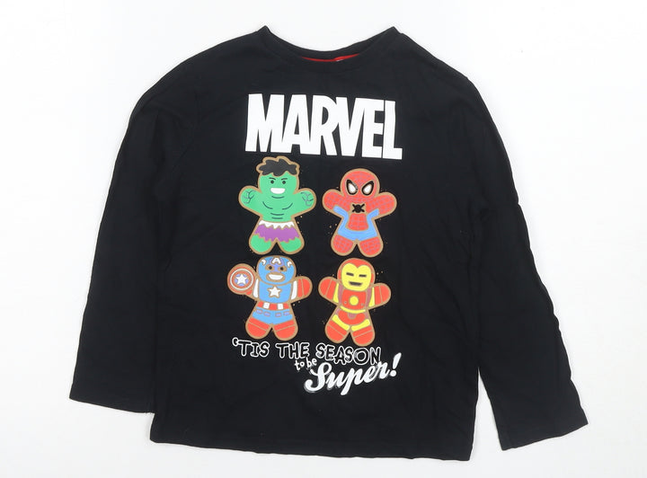 George Boys Black Marvel Long Sleeve T-Shirt, Size 5-6 Years