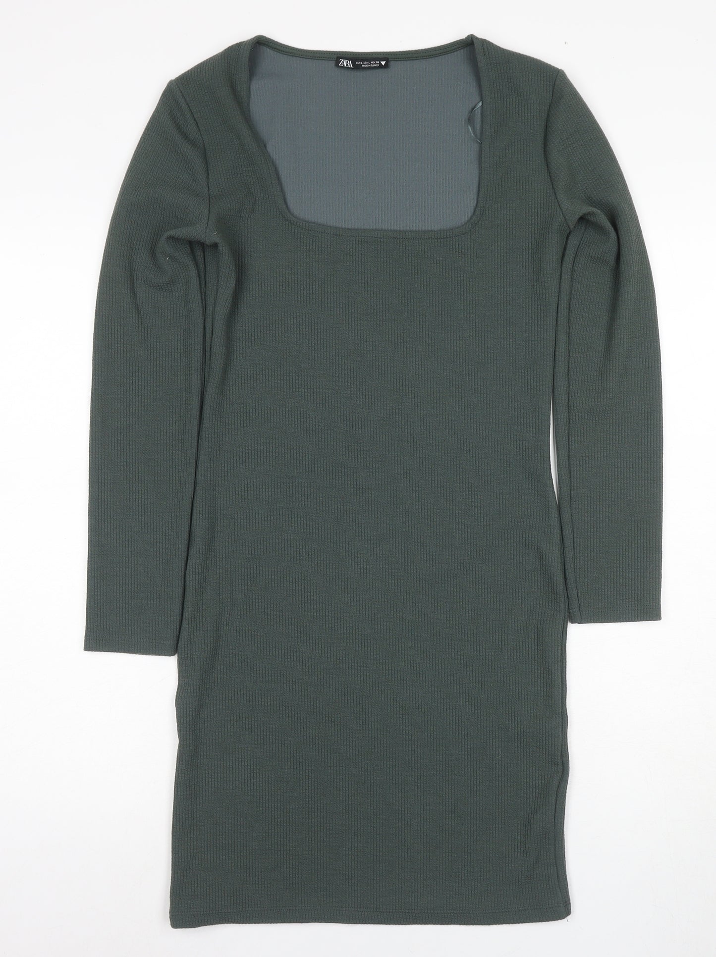 Zara Women's Green Bodycon Dress - Size L