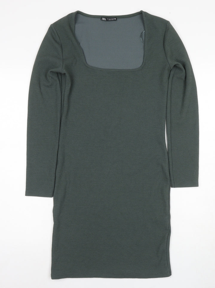 Zara Women's Green Bodycon Dress - Size L