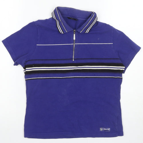 Athletic Essentials Women's Blue Striped Polo, Size 12