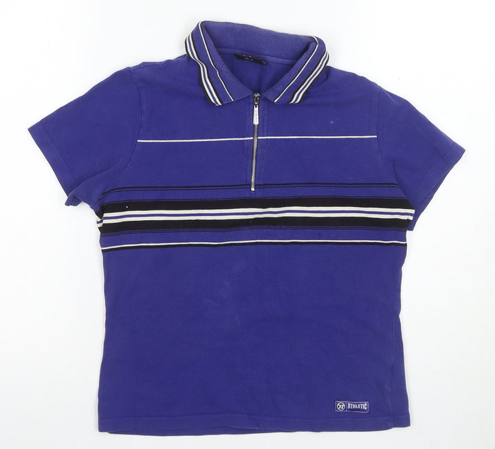 Athletic Essentials Women's Blue Striped Polo, Size 12