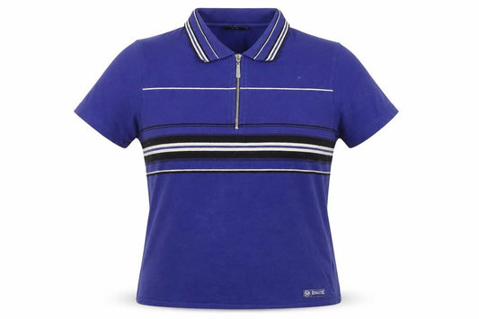 Front view of Athletic Essentials Women's Blue Striped Polo, size 12