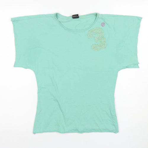 Diesel Women's Green T-Shirt M with Embroidered Accents