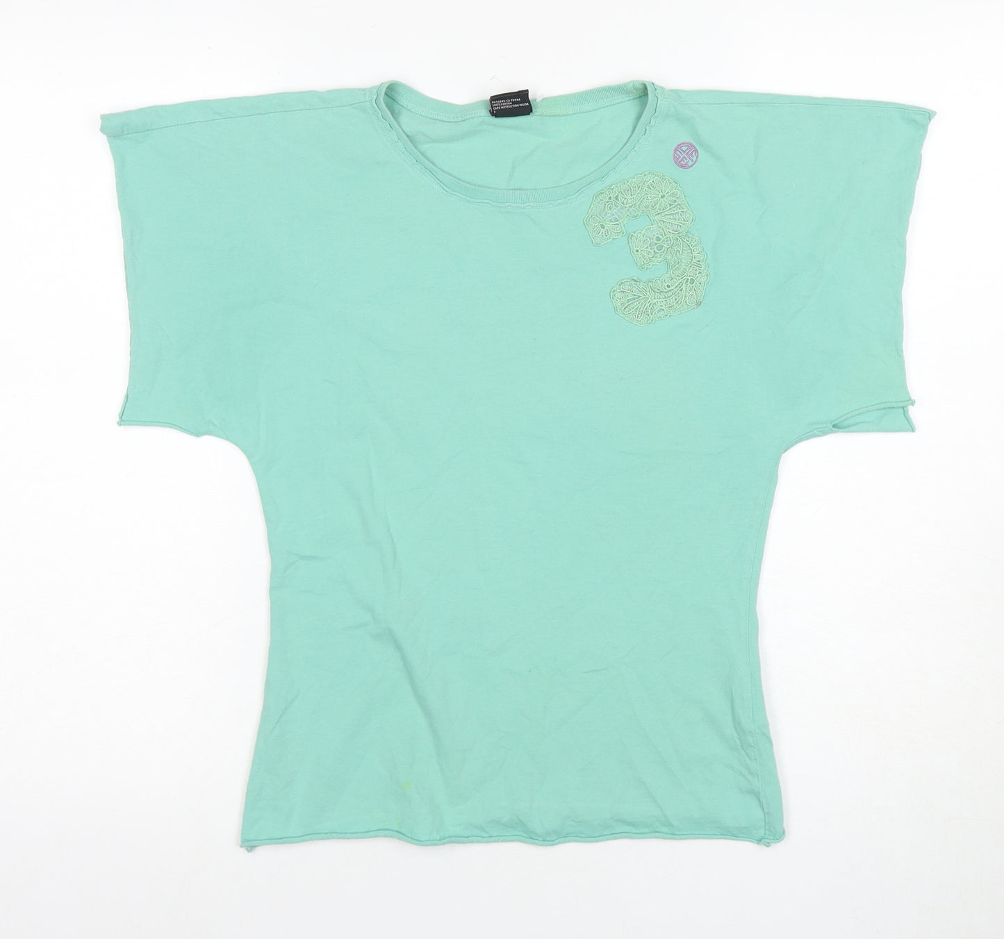Diesel Women's Green T-Shirt M with Embroidered Accents