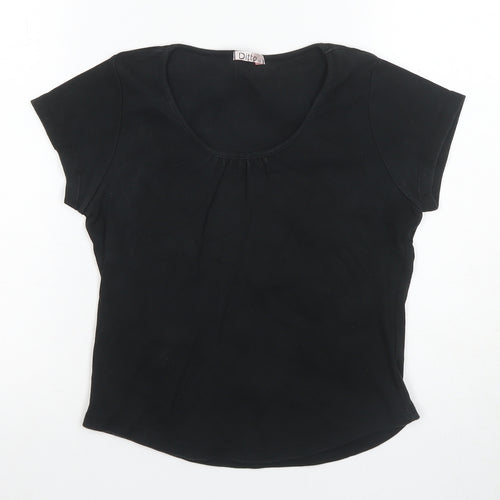 Ditto Women's Black Cotton Scoop Neck T-Shirt UK 12