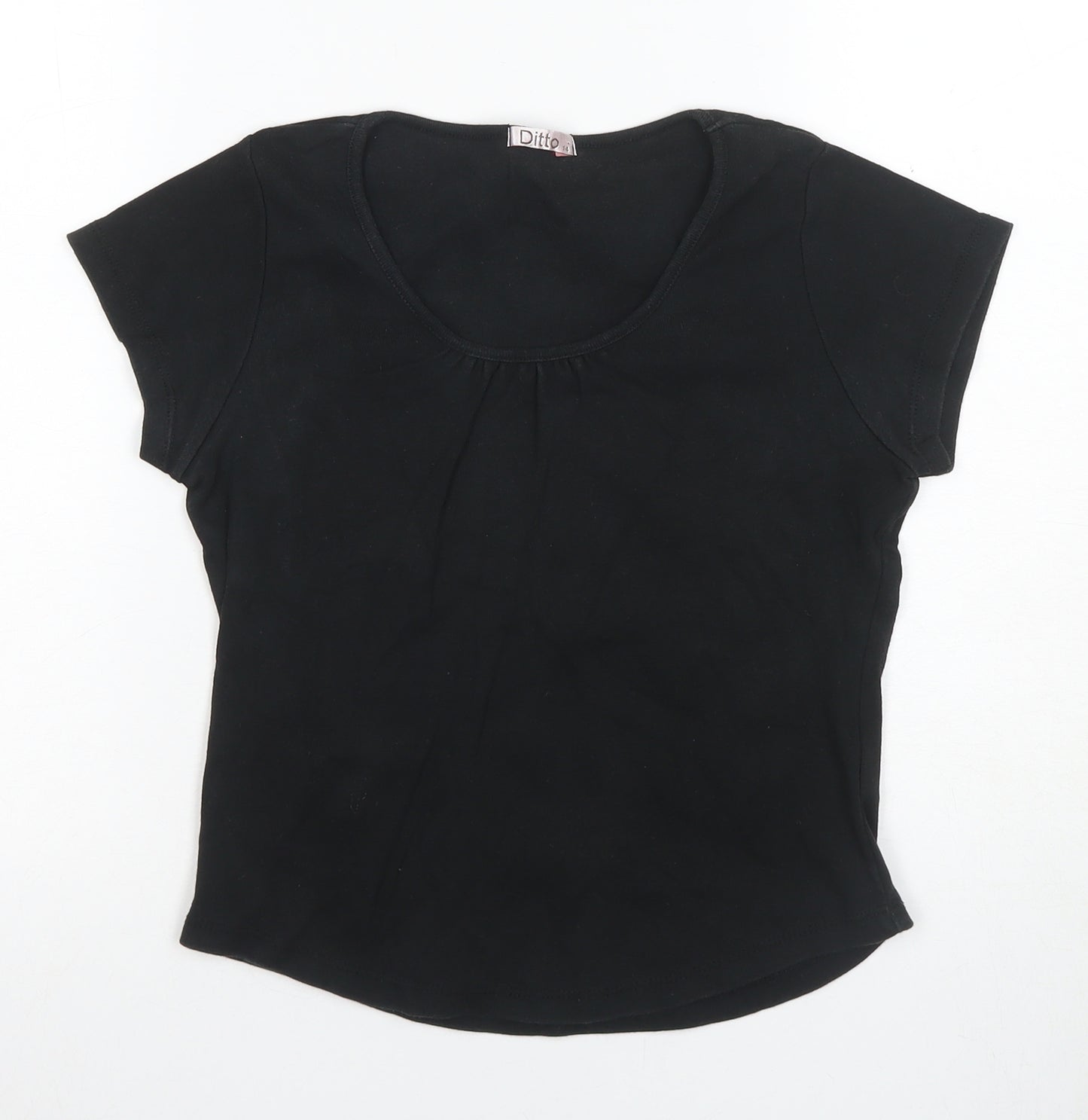 Ditto Women's Black Cotton Scoop Neck T-Shirt UK 12