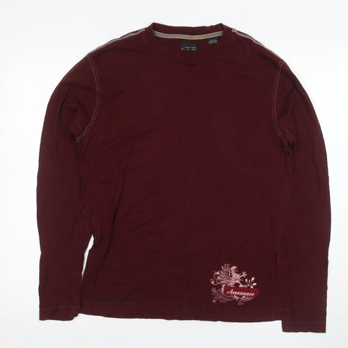 Zara Men’s Red Long Sleeve Cotton T-Shirt Size L