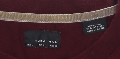 Zara Men’s Red Long Sleeve Cotton T-Shirt Size L