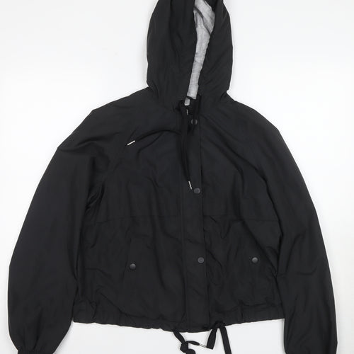 H&M Women's Black Anorak Jacket - Size 12, Hooded Casual Coat