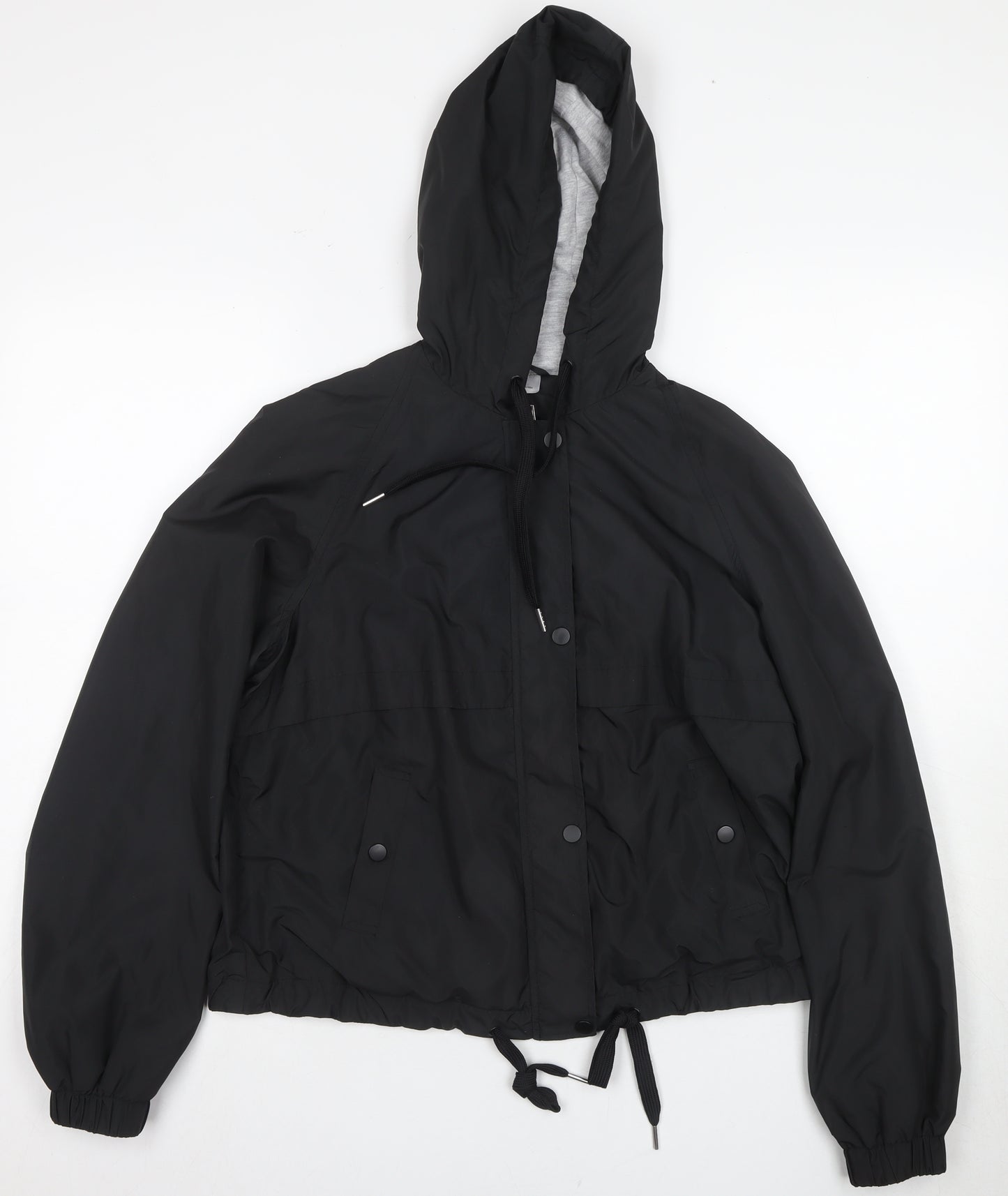H&M Women's Black Anorak Jacket - Size 12, Hooded Casual Coat