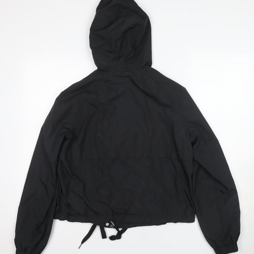 H&M Women's Black Anorak Jacket - Size 12, Hooded Casual Coat