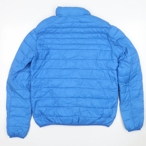 Pull & Bear Men's Blue Puffer Jacket - Size S