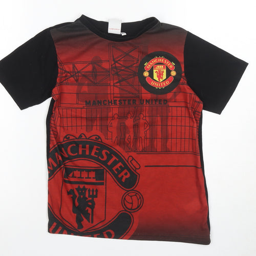 Manchester United Boys Black T-Shirt 10-11 Years Sports Logo