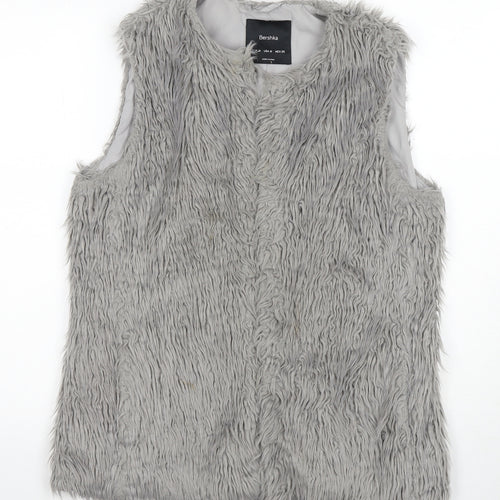 Bershka Women's Grey Faux Fur Waistcoat, Size M