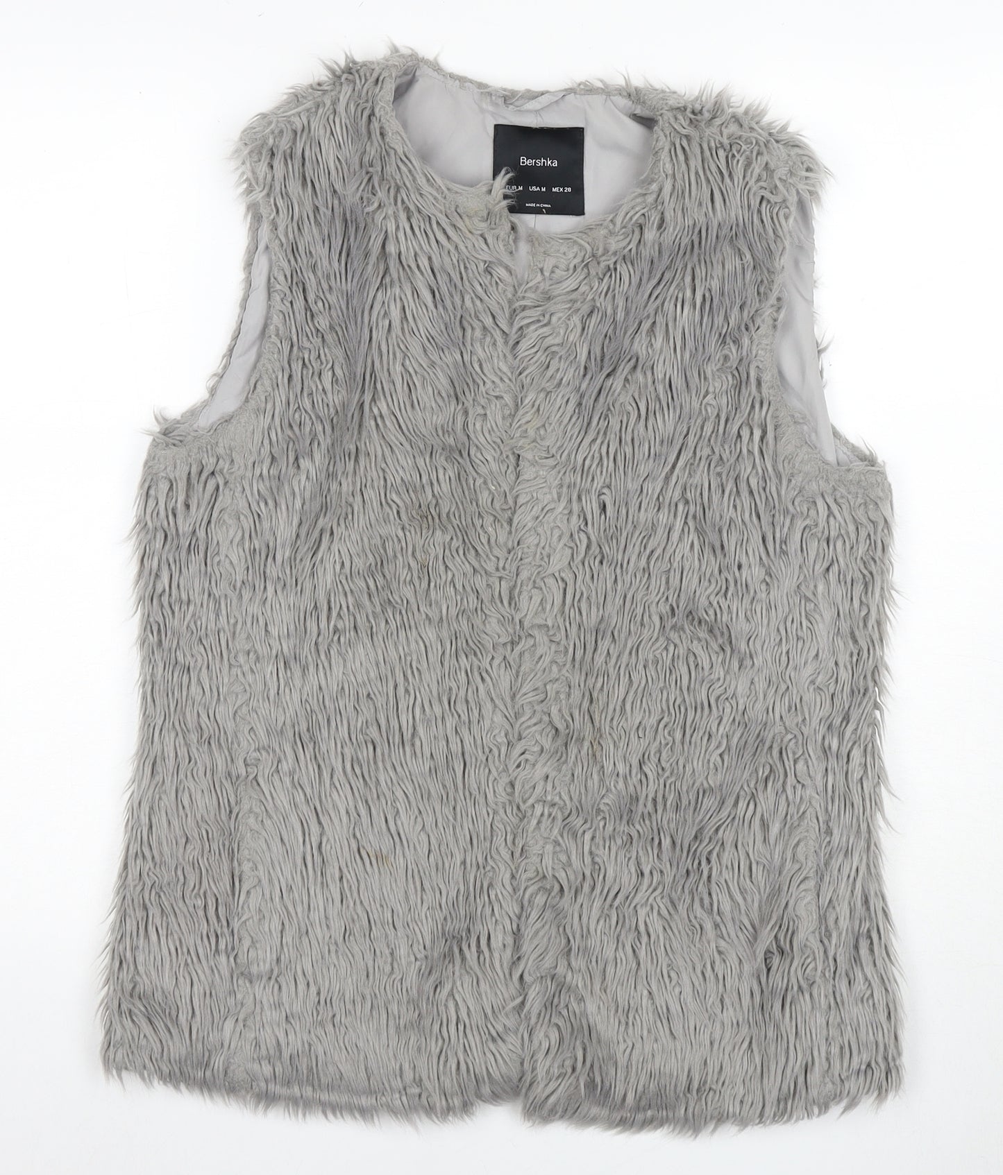 Bershka Women's Grey Faux Fur Waistcoat, Size M