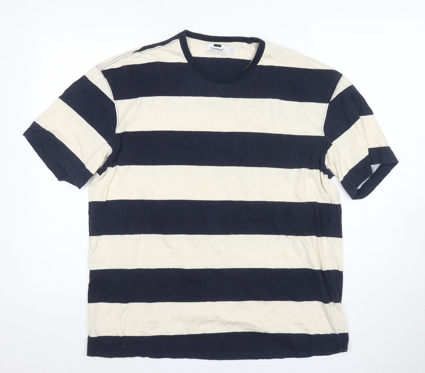 Topman Men's Blue Striped Crew Neck T-Shirt Size M
