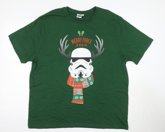 Front view of Star Wars Men's Green Christmas Stormtrooper T-Shirt 2XL