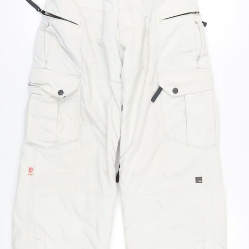 E408 Boys White Cargo Snow Trousers M Winter Ski Activewear